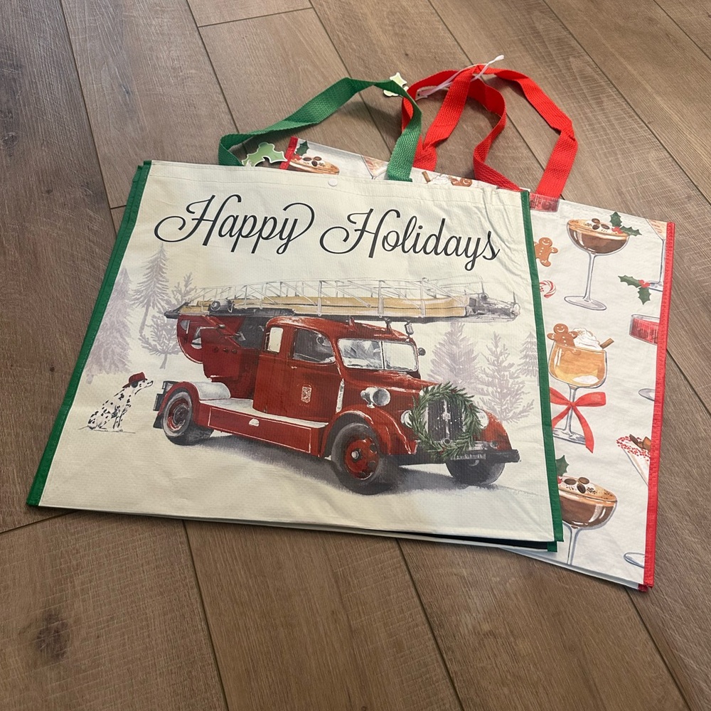 Homegoods TJMaxx Marshalls Christmas Firetruck & Christmas Cocktails Bags NWT